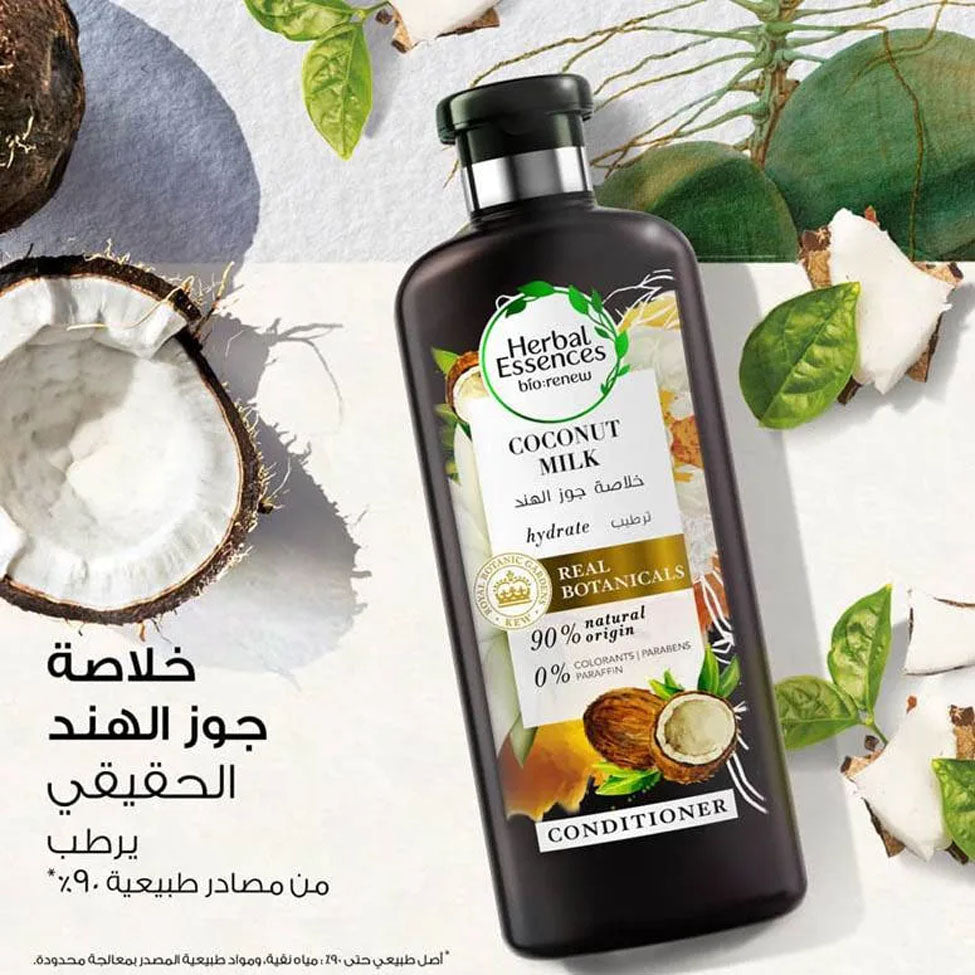 هيربل ايسنسز بلسم شعر بيو رنيو ترطيب بحليب جوز الهند 360 مل
